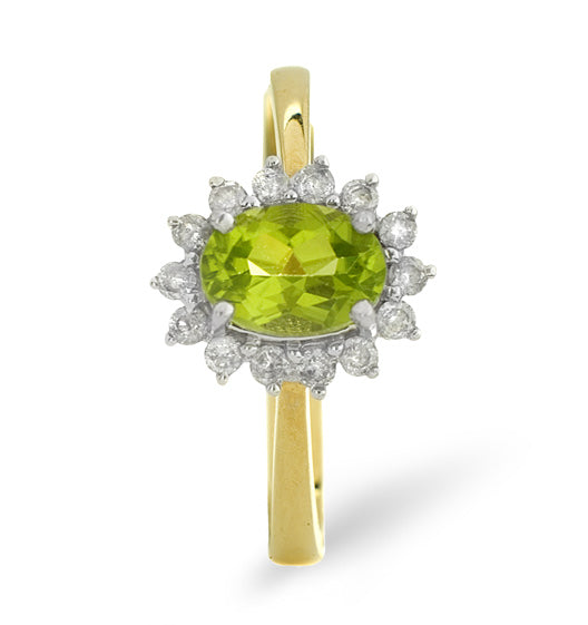 Peridot 7 x 5mm And Diamond 9K Yellow Gold Ring